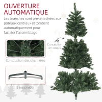 HOMCOM Sapin de Noël Artificiel Arbre de Noël 180 cm avec 1 000 branches, ouverture automatique, base en acier, vert(m-7)