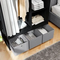 HOMCOM Armoire penderie armoire de rangement avec tringle rideaux 3 niches et 3 tiroirs en tissu amovibles 105 x 48 x 160 cm(m-8)