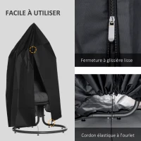 Outsunny Housse de chaise suspendue housse de chaise d'œufs tissu Oxford 210D avec fermeture éclair Ø 115 x 190 cm noir(m-5)
