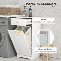 HOMCOM Meuble de salle de bain avec panier à linge, meuble de rangement avec tiroir - 40L x 40l x 90,5H cm - blanc(m-4)