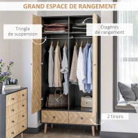 HOMCOM Armoire à 2 portes, armoire de chambre, avec étagères, tringles et 2 tiroirs, en bois, 90l x 50P x 190H cm, gris foncé(m-4)