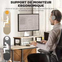 HOMCOM Bureau d'angle modulable réversible 168-240 cm style industriel - étagère réglable, sac de rangement, support d'écran(m-6)