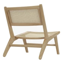 HOMCOM Loungesessel Relax Stuhl Flechtwerk Sitzlehne - Tiefer Sitz - Kautschukholzgestell - Natur(m-4)
