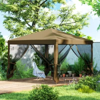 Outsunny 3 x 3 m Pop Up Gazebo, 420D Garden Tent Canopy with Removable Mesh Sidewall Netting, Carry Bag for Garden Patio Outdoor, Khaki(m-9)
