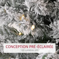 HOMCOM Sapin de Noël artificiel 150 cm avec éclairage LED blanc chaud, 263 branches enneigées, base en métal, réaliste et fin(m-5)