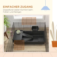 PawHut Kleintierkäfig mit abnehmbaren Gehege, Laufgitter mit Stall, inkl. Zubehör, Schwarz(m-6)