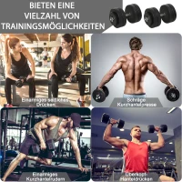 HOMCOM Kurzhantel-Set 2 x 25 kg, 2 x 6 Hantelscheiben mit Kunststoffhülle, bodenschonend, Schwarz(m-5)