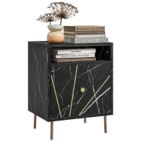 HOMCOM Nachttisch Beistelltisch mit 1 großem Schublade und 1 Fach, Marmoroptik, goldene Metallfüße, 39B x 30T x 50H cm(m-1)