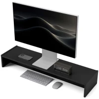 HOMCOM Rehausseur écran PC bureau support d'écran d'ordinateur de 100 cm support moniteur avec deux compartiments, noir(m-1)