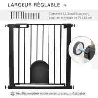 PawHut Barrière de sécurité animaux avec porte fermeture automatique système de double verrouillage, acier noir(m-7)
