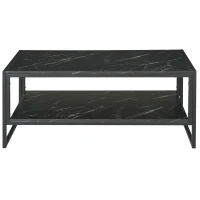 HOMCOM Tavolino da Caffè Nero, Tavolino Effetto Marmo con Ripiano Inferiore, da Soggiorno o Ufficio, Design Moderno, Telaio in Acciaio, 106x50x45cm, Nero(m-10)