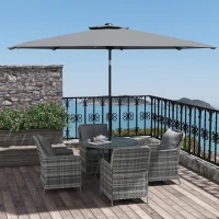 Outsunny 4 Seater Rattan Dining Set with Parasol & Cushions - Mixed Grey(m-10)