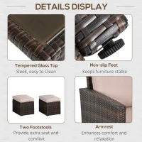 Outsunny Six-Piece Rattan Sofa Set, with Glass-Top Table - Mixed Brown(m-6)