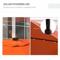 Outsunny Solar Patio Umbrella with LED and Tilt, Outdoor Market Table Umbrella Parasol with Crank, 3 x 3 (m), Orange(m-4)