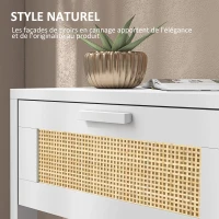 HOMCOM Table de chevet table de nuit avec tiroir et étagère, cannage en rotin, dim. 40L x 40l x 48H cm blanc(m-4)
