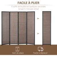 HOMCOM Paravent en bois séparateur de pièce closion de séparation pliable 4 panneaux 180 x 180 cm marron(m-6)