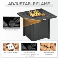 Outsunny Rattan-style Propane Gas Fire Pit Table with 40,000 BTU Burner, Square Smokeless Firepit Patio Heater with Thermocouple, Lava Rocks, Waterproof Cover, Spark Guard and Lid, Black(m-5)