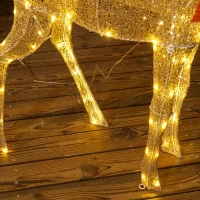 Outsunny Renne de Noël lumineux, décoration renne lumineux Noël en acier, avec 137 LED blanc chaud, 66 x 25 x 135 cm, or(m-9)