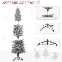 HOMCOM Sapin de Noël artificiel 150 cm avec éclairage LED blanc chaud, 263 branches enneigées, base en métal, réaliste et fin(m-7)