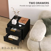 HOMCOM Elegant Two-Drawer Bedside Table - Black(m-5)