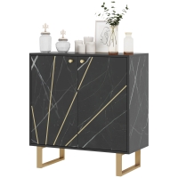 HOMCOM Aufbewahrungs-Buffet mit 2 Türen und höhenverstellbarem Regal, Metallbeine 76 x 35 x 77 cm in Schwarz mit Marmor-Ton