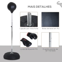 HOMCOM Saco de Boxe de Pé Punching Ball com Altura Ajustável em 4 Níveis 126-144 cm Base Preenchível e Luvas de Boxe para Adultos e Adolescentes Preto(m-7)