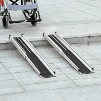 HOMCOM 2er Set rutschfeste Rollstuhlrampe aus Aluminium - verstellbare Länge 3 Stufen 75/100/122CM maximale Belastung 272KG(m-2)