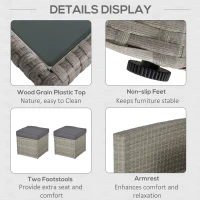 Outsunny Six-Piece Rattan Sofa Set, with Glass-Top Table - Mixed Grey(m-6)