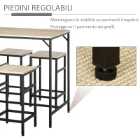 HOMCOM Set Tavolo Alto con 4 Sgabelli Stile Industriale in Metallo e Legno, Rovere Chiaro(m-6)