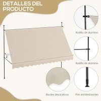 Outsunny Toldo Manual Retráctil con Manivela 350x120x210-300 cm con Altura Ajustable Impermeable y Anti-UV Arena(m-7)