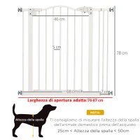 PawHut Cancelletto per Cani Estensibile con 2 Blocchi e Chiusura Automatica, in Metallo e Plastica, 74-87x78 cm, Bianco(m-3)