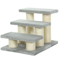 PawHut Pet Stairs 3-step Pet Ladder Cat dog Stairs Climb Ladder Cat Tree, Grey(m-11)