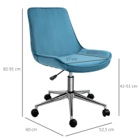 HOMCOM Bürostuhl Schreibtischstuhl Drehstuhl drehbar Höhenverstellbar 360°, Samtstoff, Blau, 52,5 x 60 x 82-91 cm(m-3)