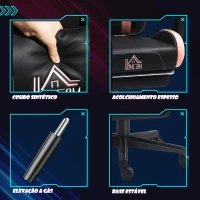 HOMCOM Cadeira Gaming com Orelhas Cadeira Gamer Reclinável com Altura Ajustável e Suporte Lombar 65x62x116-124 cm Preto e Rosa(m-8)