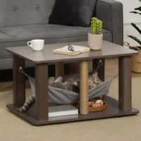 PawHut Table d'appoint pour chat maison chat meuble chat table d'appoint centre d'activités avec hamac et griffoirs - 79 x 59 x 45,5 cm gris(m-2)
