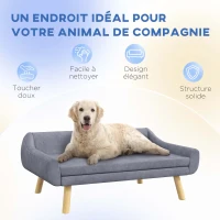 PawHut Canapé pour chien design scandinave coussin moelleux amovible tissu aspect velours pieds bois massif(m-5)