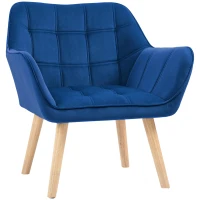 HOMCOM Polstersessel, Akzentsessel, Skandi Design, Samtoptik, bis 120 kg, Kautschukholzbeine, Blau(m-10)