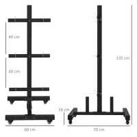 SPORTNOW Hantelscheibenablage, 6 Tragarme, 2 Hülsen für Hantelstangen, bis 200 kg, Stahl, 70 x 60 x 135 cm, schwarz(m-3)