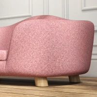 PawHut Haustiersofa Hundematte Hundebett Hundesofa Hundecouch Katzen Sofa mit Kissen Rückentasche Plüsch Schaumstoff Kiefernholz Rosa 70 x 47 x 30 cm(m-9)