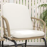 Outsunny Conjunto de Móveis de Vime de 3 Peças Conjunto de 2 Cadeiras de Baloiço 1 Mesa de Centro e Almofadas Creme e Bege(m-9)