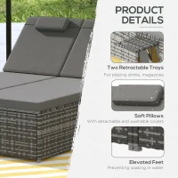 Outsunny 2 Seater Rattan Day Bed w/ Fire Retardant Cushions Grey(m-8)