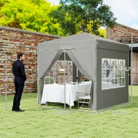 Outsunny Pavillon pop-up 2,5 x 2,5 m avec parois latérales et sac de transport, tente de jardin UPF50+ ajustable en hauteur, Gris clair(m-3)