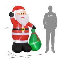 Outsunny Père de Noël gonflable de 180 cm avec lumières LED, matériel fixation et souffleur, intérieur et extérieur(m-3)