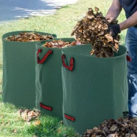 Outsunny Garden Waste Bags, 300L x 3 Heavy Duty Garden Bags, Foldable and Reusable Waste Sacks with Handles for Loading Leaf, Trash, Debris, Green(m-2)