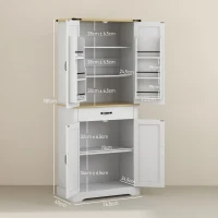 HOMCOM Armoire de cuisine buffet cuisine, 4 portes, 6 étagères à porte,1 tiroir et étagères réglables 76,5 x 40 x 181 cm blanc(m-3)