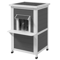 PawHut Maison pour chats, Cabane pour chats, Extérieure, Résistante aux intempéries, 60 cm x 60 cm x 81,5 cm, Blanc + Gris(m-1)