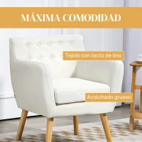 HOMCOM Butaca para Dormitorio con Reposabrazos y Patas de Madera Sofá Individual Carga 125 kg para Oficina Crema(m-5)