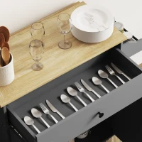HOMCOM Ilha de Cozinha com Rodas com Lateral Dobrável Gaveta Suporte para Temperos e Prateleira Ajustável 106x42x87 cm Cinza e Carvalho(m-9)