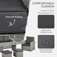 Outsunny Six-Piece Rattan Sofa Set, with Glass-Top Table - Mixed Grey(m-5)