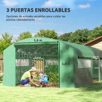 Outsunny Invernadero de Túnel 6x3x2 m con 6 Ventanas de Malla Cubierta de PE Anti-UV y 3 Puertas Enrollables Verde(m-4)